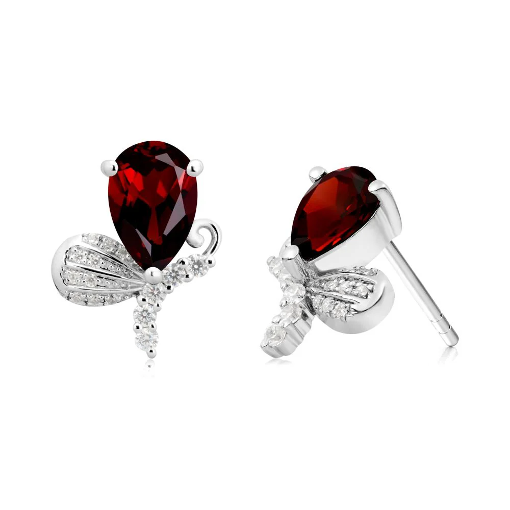 Butterfly Inspired Tear Shaped Garnet Earrings - Image 4