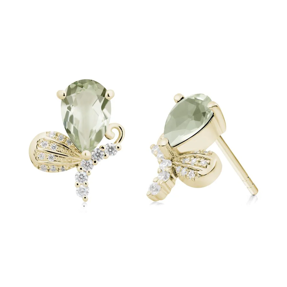 Butterfly Inspired Tear Shaped Green Amethyst Earrings - Image 2