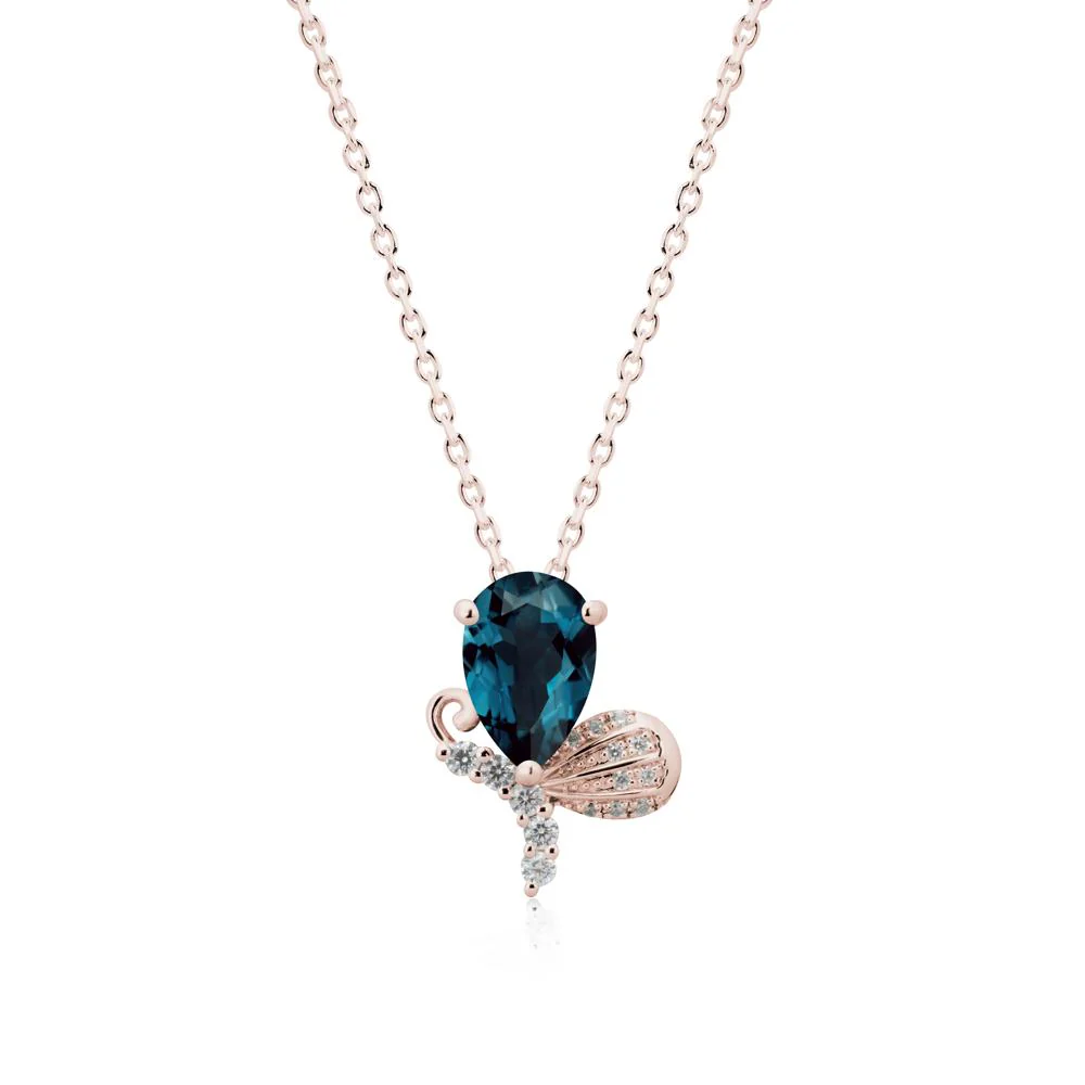 Butterfly Inspired Tear Shaped London Blue Topaz Pendant