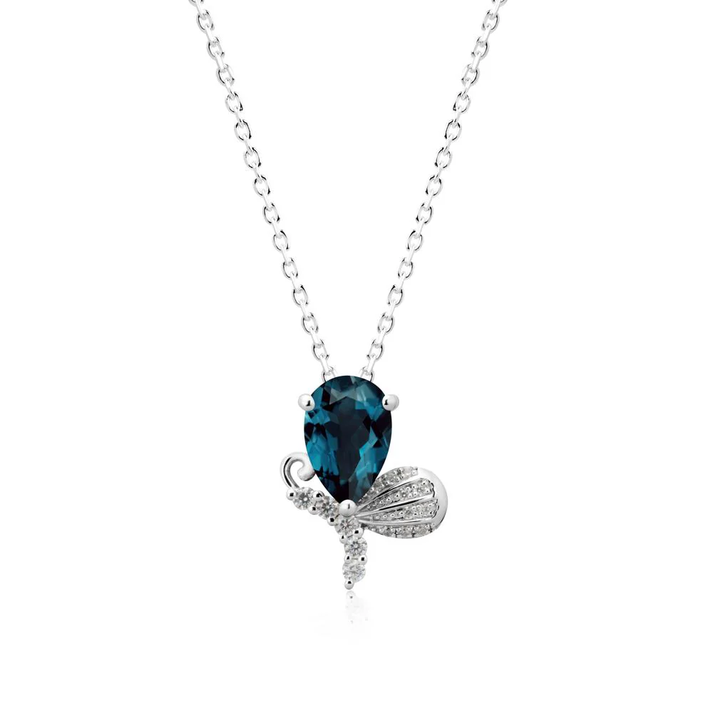 Butterfly Inspired Tear Shaped London Blue Topaz Pendant - Image 2