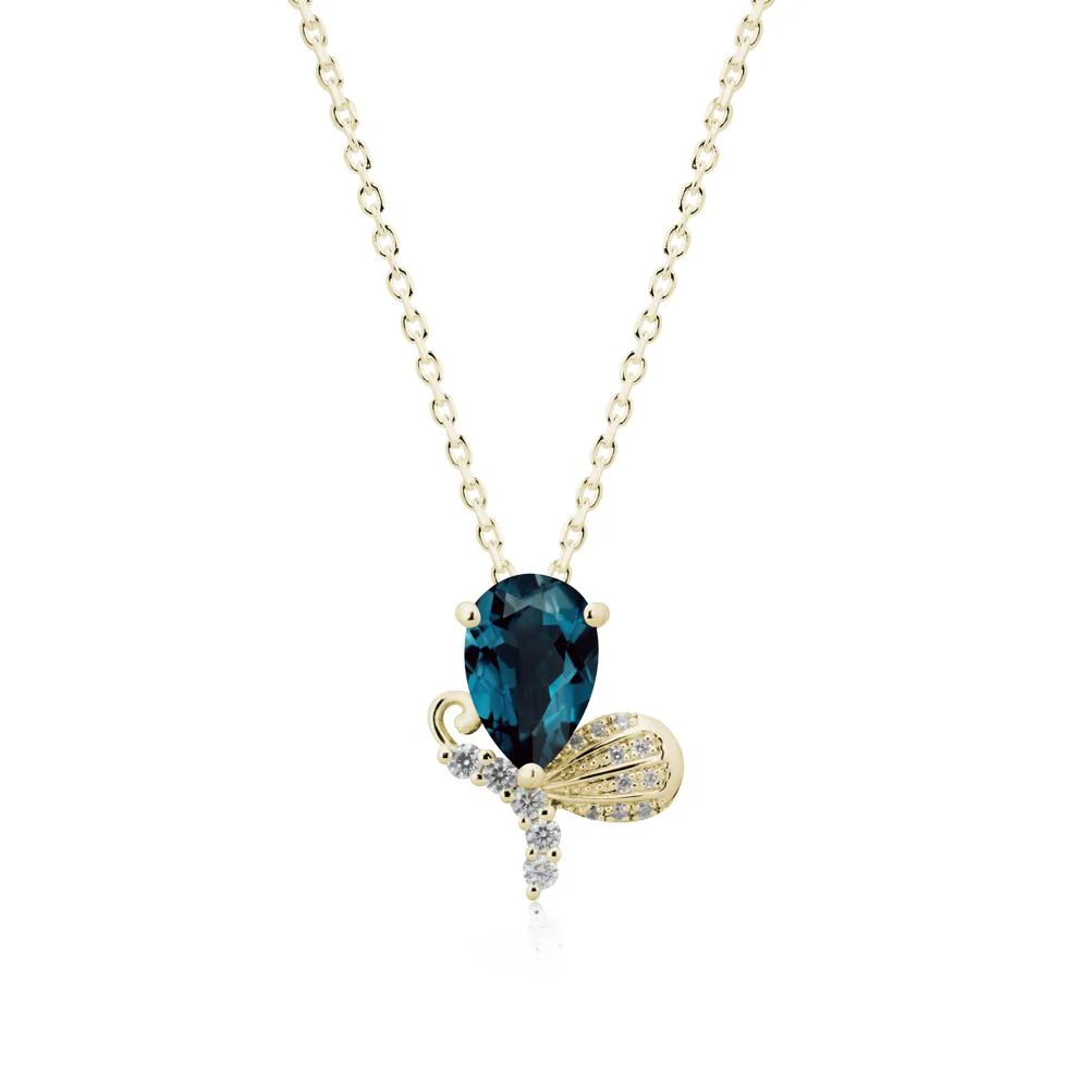 Butterfly Inspired Tear Shaped London Blue Topaz Pendant - Image 3