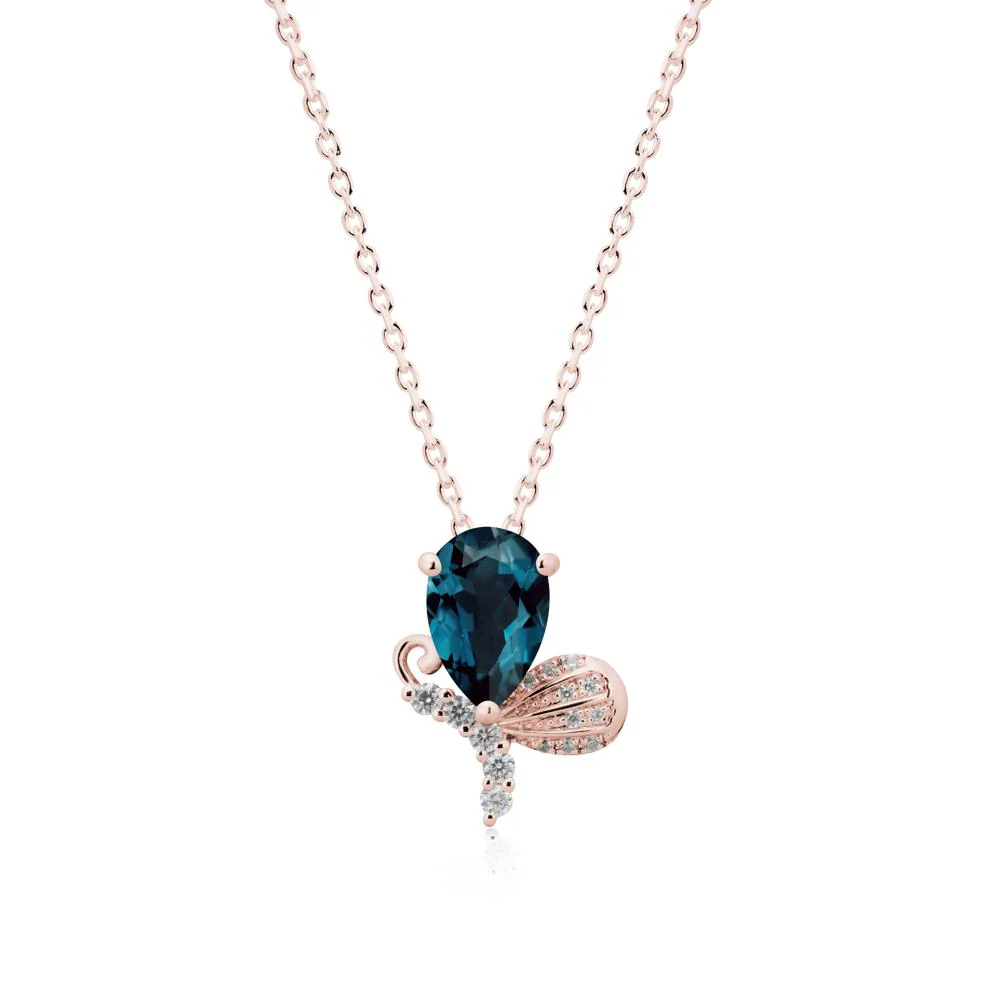 Butterfly Inspired Tear Shaped London Blue Topaz Pendant - Image 4