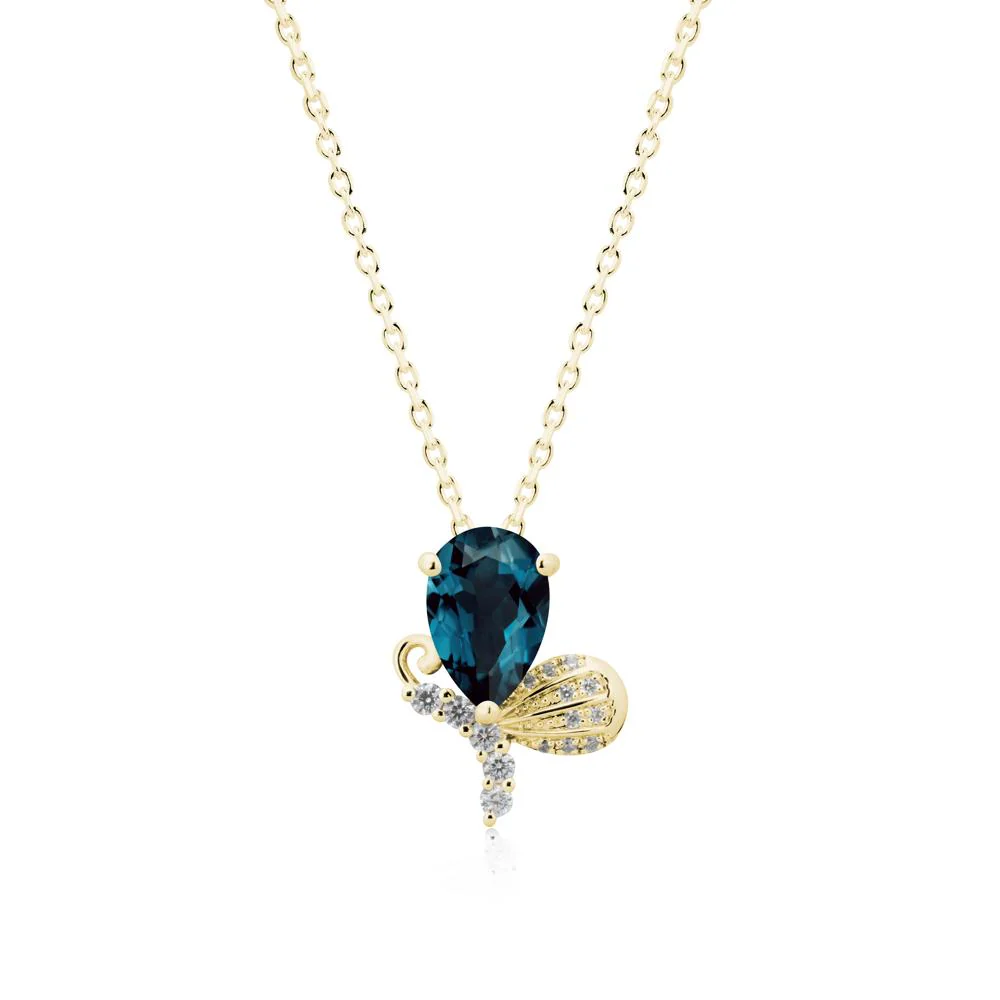 Butterfly Inspired Tear Shaped London Blue Topaz Pendant - Image 6