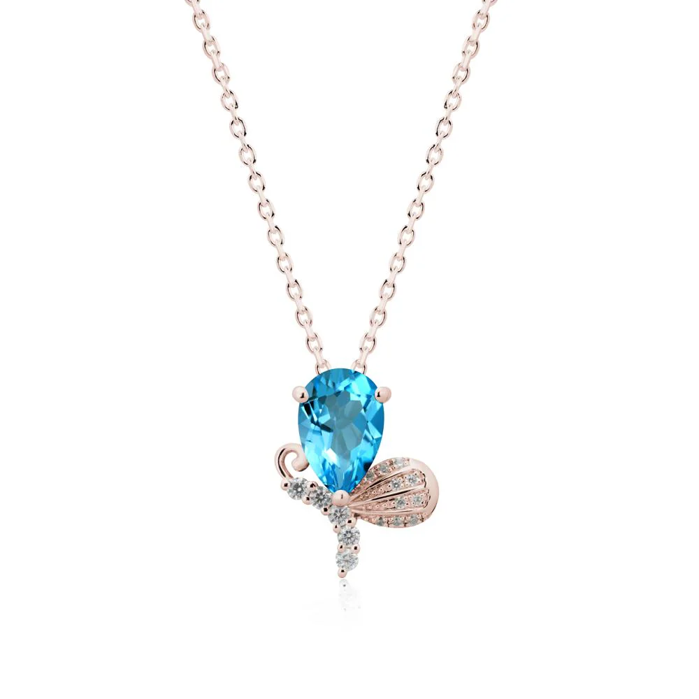 Butterfly Inspired Tear Shaped Swiss Blue Topaz Pendant - Image 2