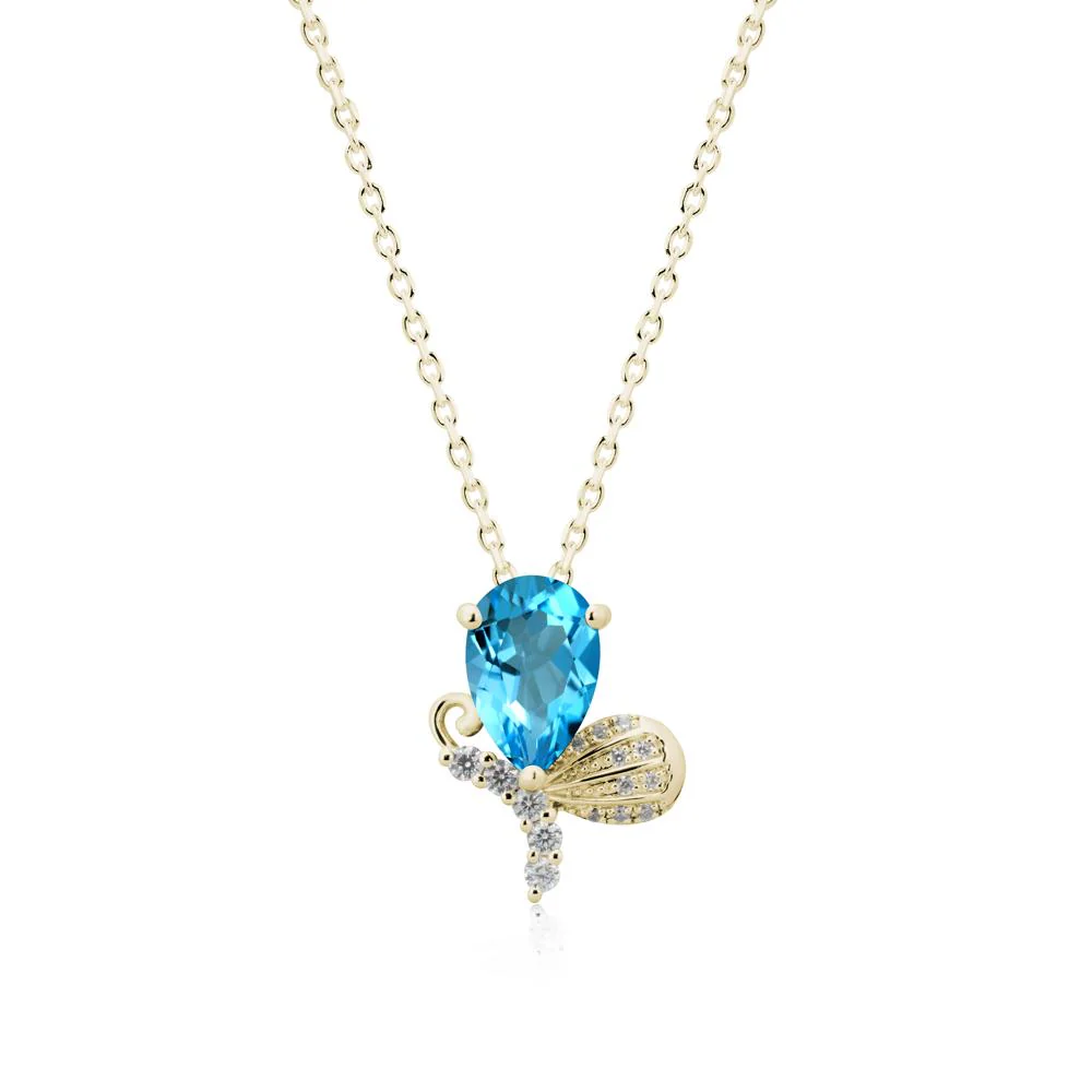 Butterfly Inspired Tear Shaped Swiss Blue Topaz Pendant - Image 3