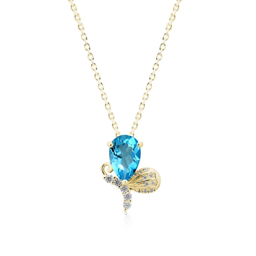 Butterfly Inspired Tear Shaped Swiss Blue Topaz Pendant - Image 6
