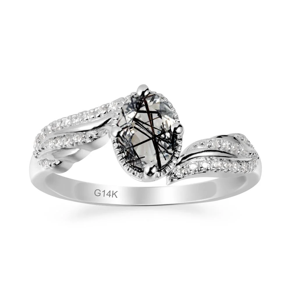 Bypass Band Oval Black Rutilated Quartz Ring