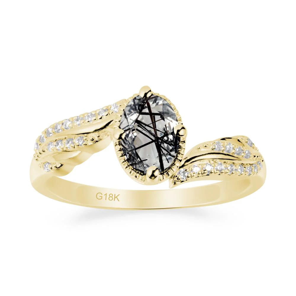Bypass Band Oval Black Rutilated Quartz Ring - Image 6