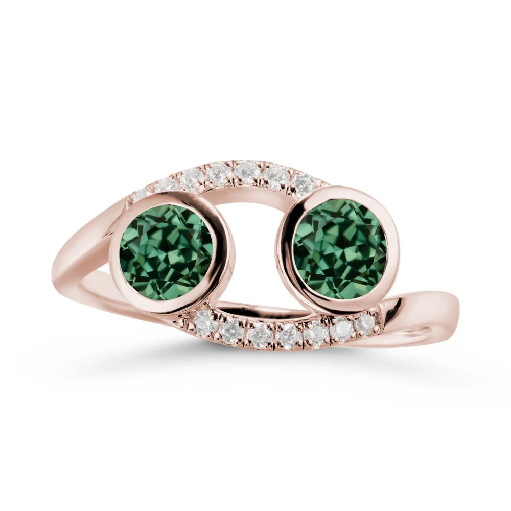 Cancer Zodiac Toi Et Moi Green Sapphire Ring - Image 2