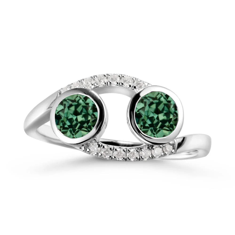 Cancer Zodiac Toi Et Moi Green Sapphire Ring - Image 6