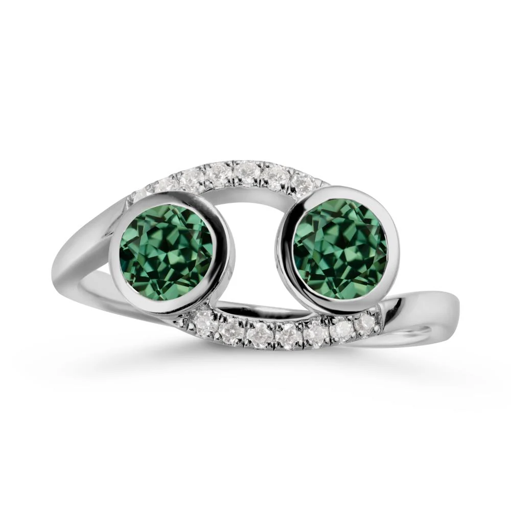 Cancer Zodiac Toi Et Moi Green Sapphire Ring - Image 8