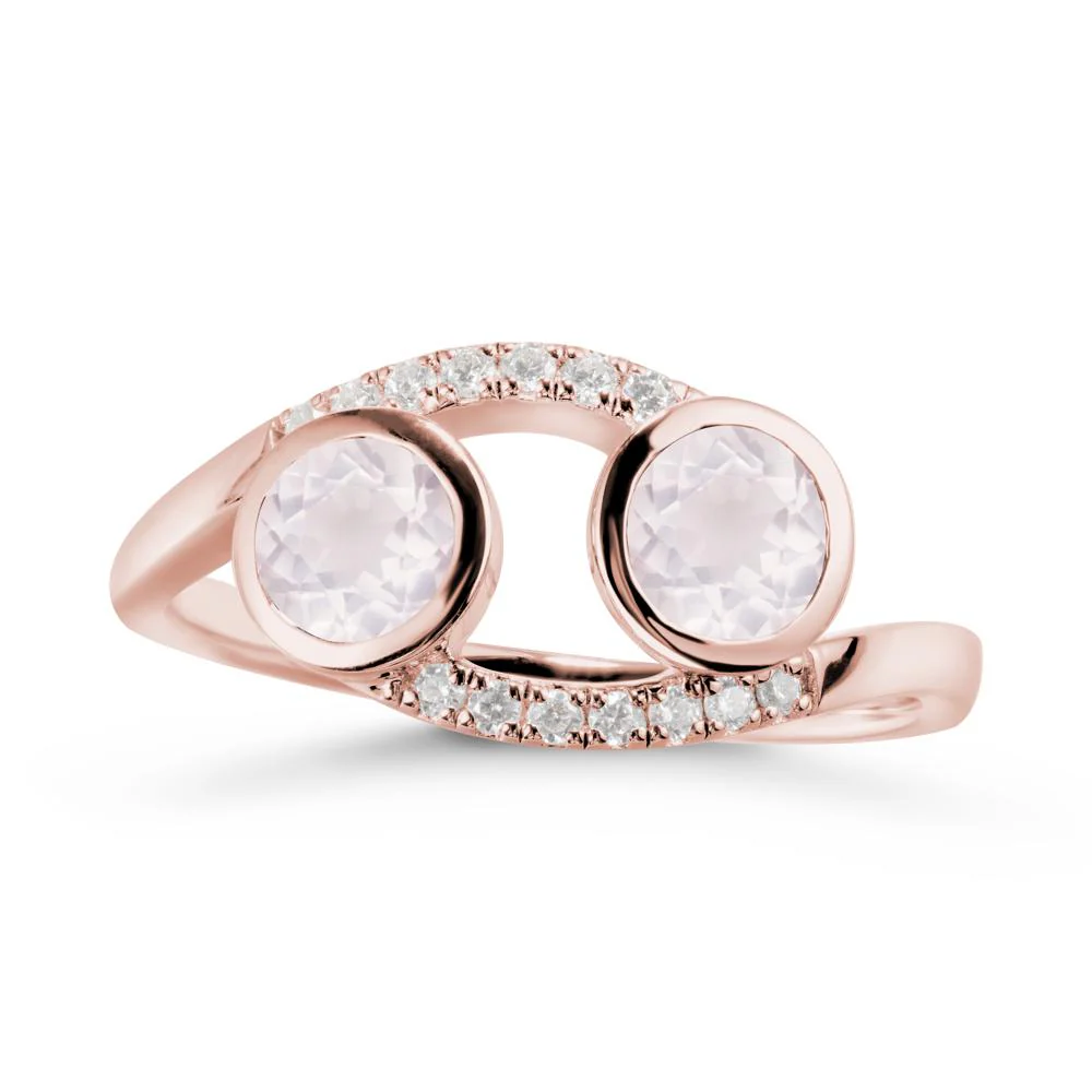 Cancer Zodiac Toi Et Moi Rose Quartz Ring - Image 4
