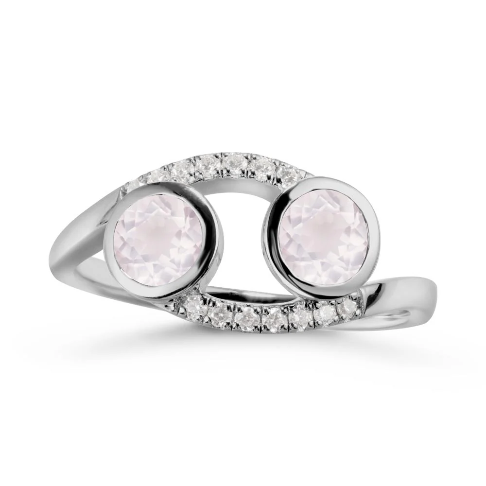 Cancer Zodiac Toi Et Moi Rose Quartz Ring - Image 8