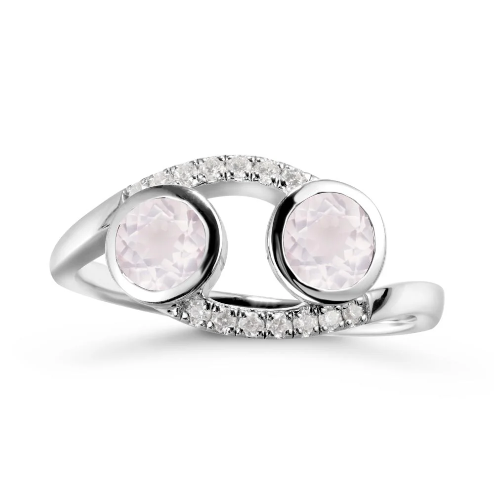 Cancer Zodiac Toi Et Moi Rose Quartz Ring - Image 9