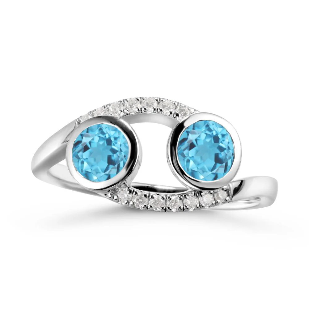 Cancer Zodiac Toi Et Moi Swiss Blue Topaz Ring - Image 3