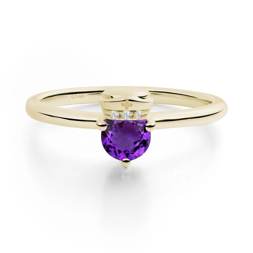 Cap Inspired Round Amethyst Ring