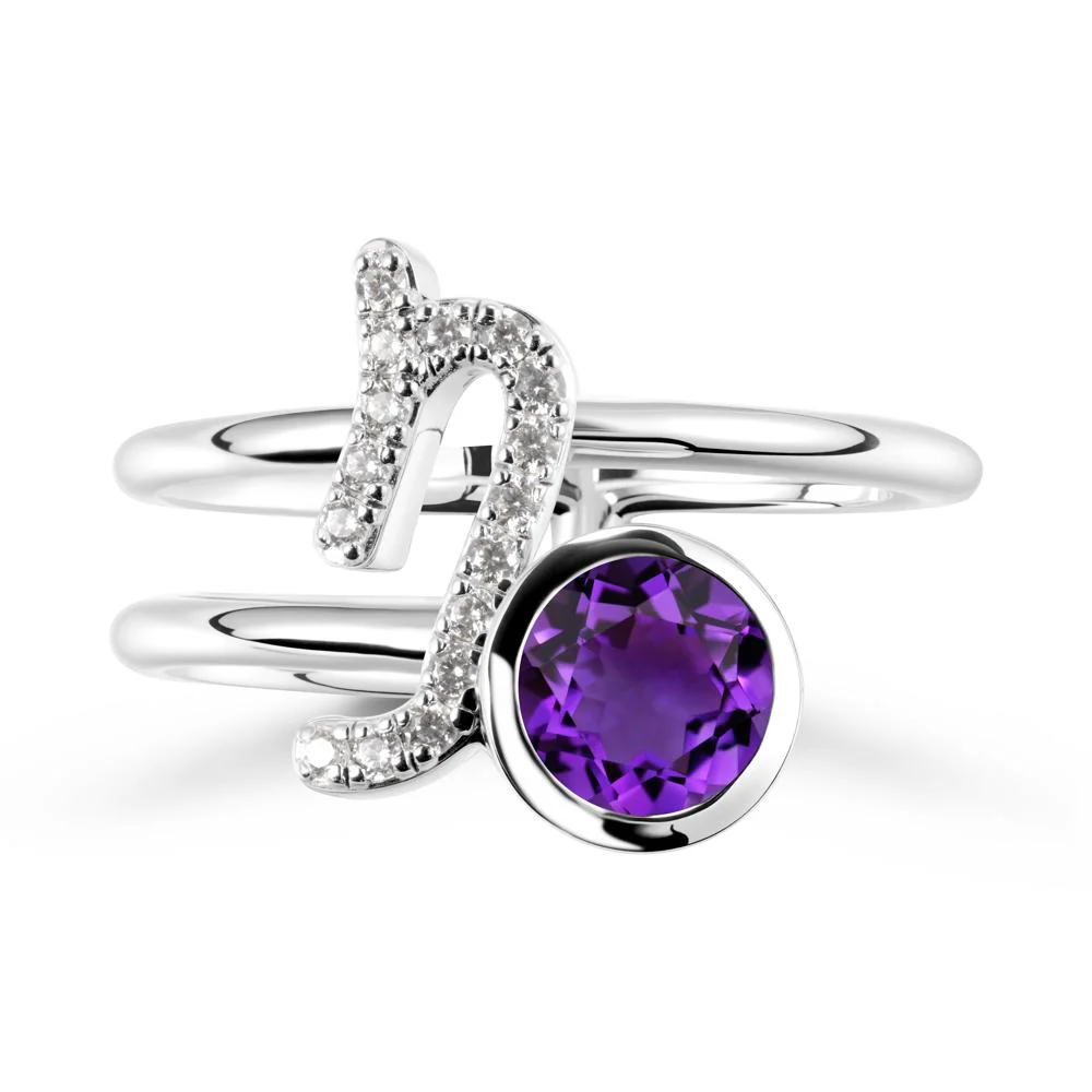 Capricorn Zodiac Round Amethyst Ring - Image 5