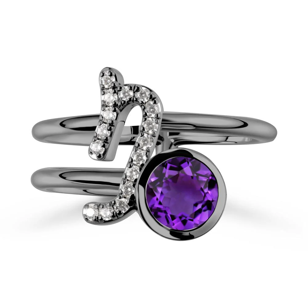 Capricorn Zodiac Round Amethyst Ring - Image 7