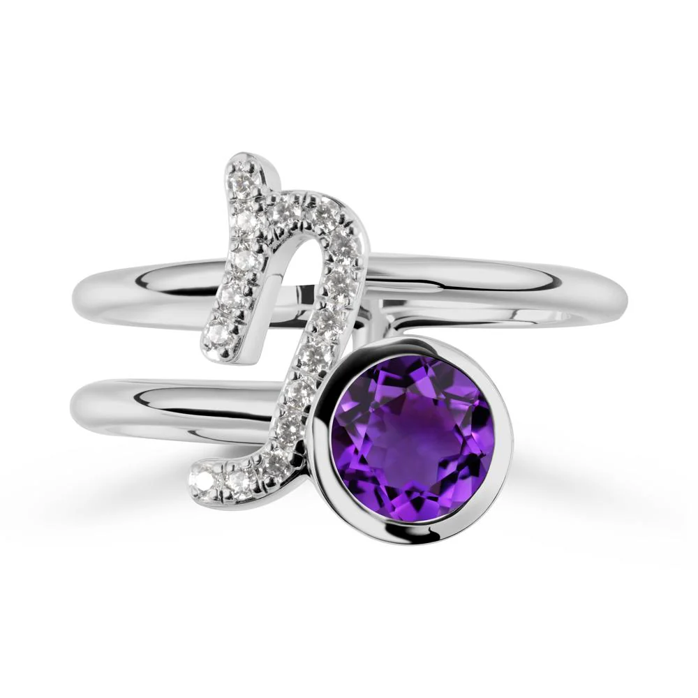 Capricorn Zodiac Round Amethyst Ring - Image 8