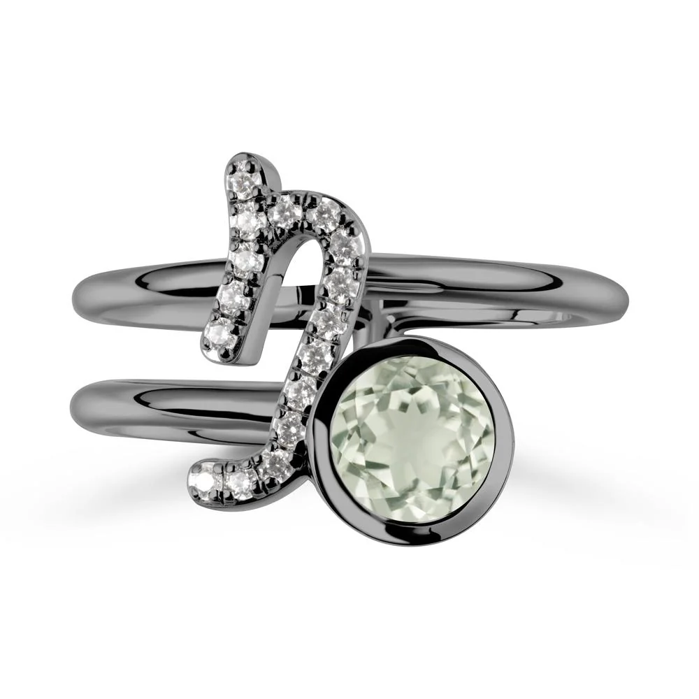 Capricorn Zodiac Round Green Amethyst Ring
