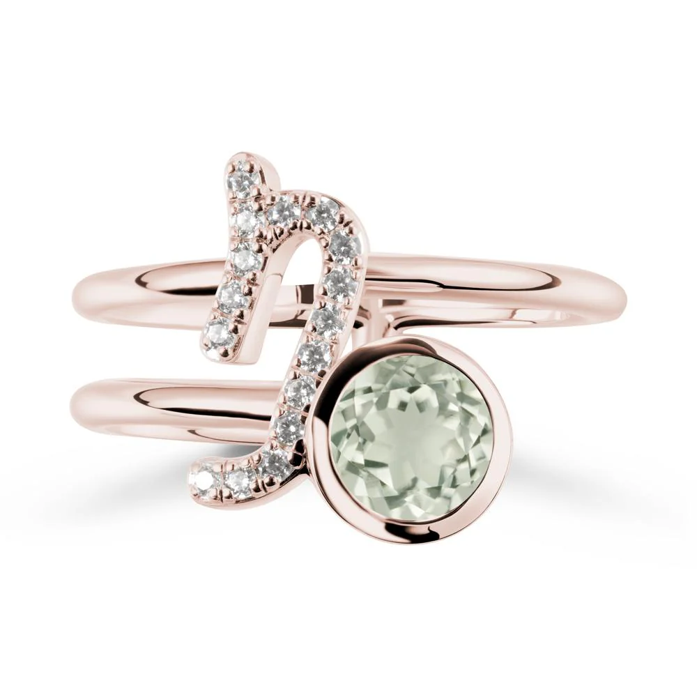 Capricorn Zodiac Round Green Amethyst Ring - Image 2