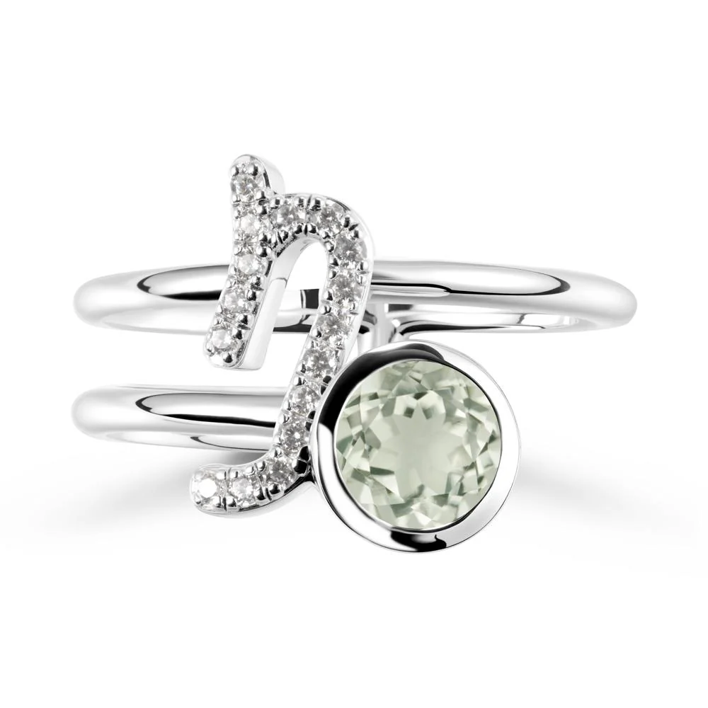 Capricorn Zodiac Round Green Amethyst Ring - Image 3