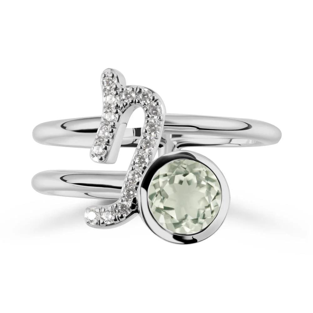 Capricorn Zodiac Round Green Amethyst Ring - Image 8