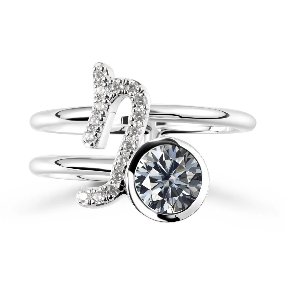 Capricorn Zodiac Round Grey Moissanite Ring - Image 2