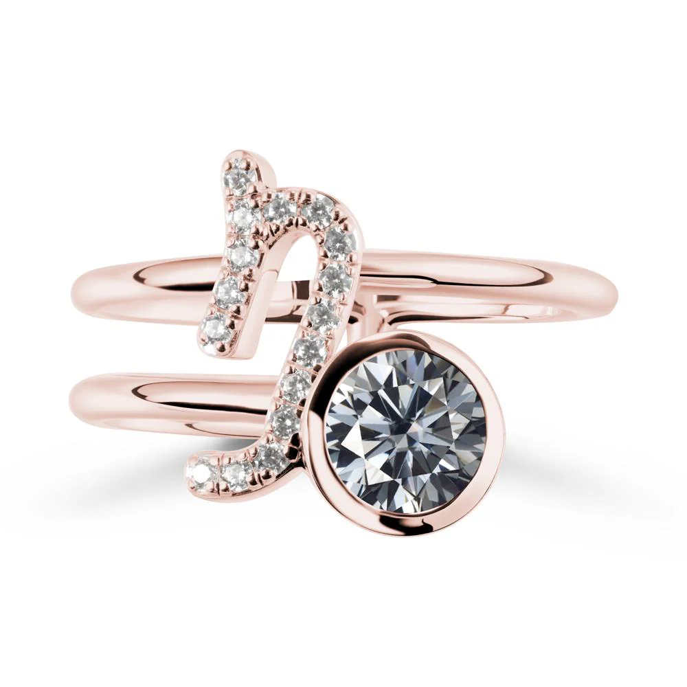 Capricorn Zodiac Round Grey Moissanite Ring - Image 4