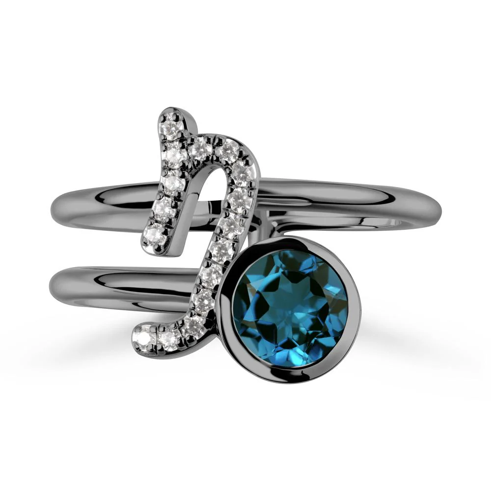 Capricorn Zodiac Round London Blue Topaz Ring