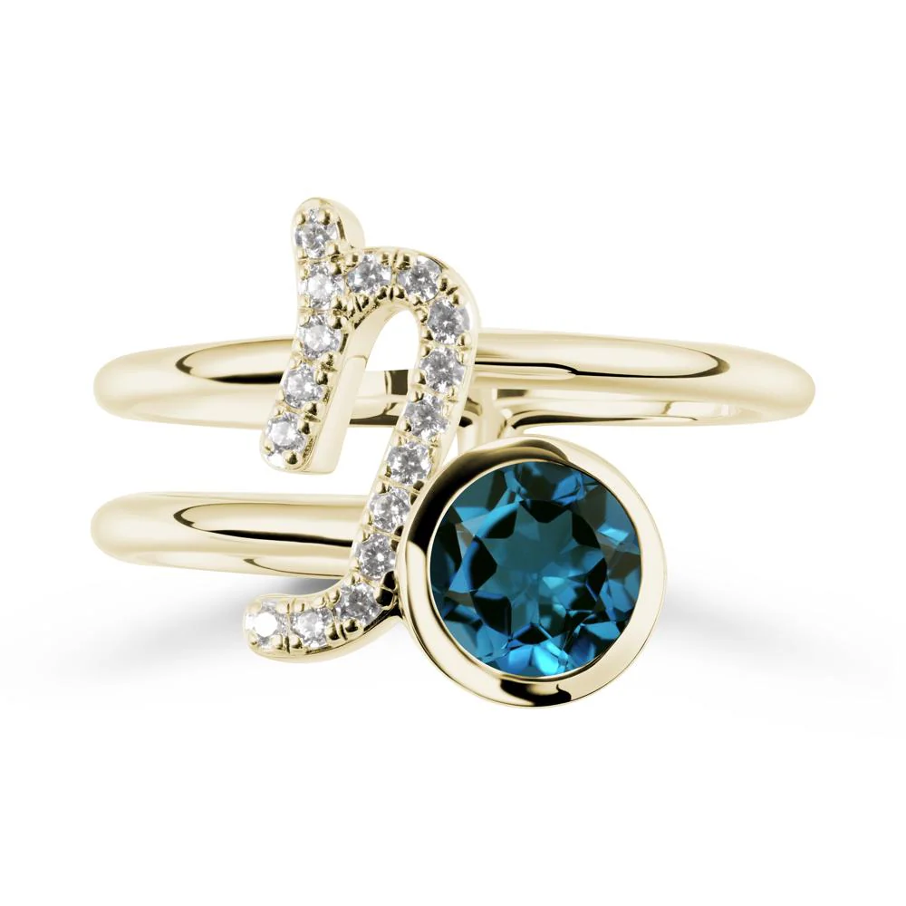 Capricorn Zodiac Round London Blue Topaz Ring - Image 4