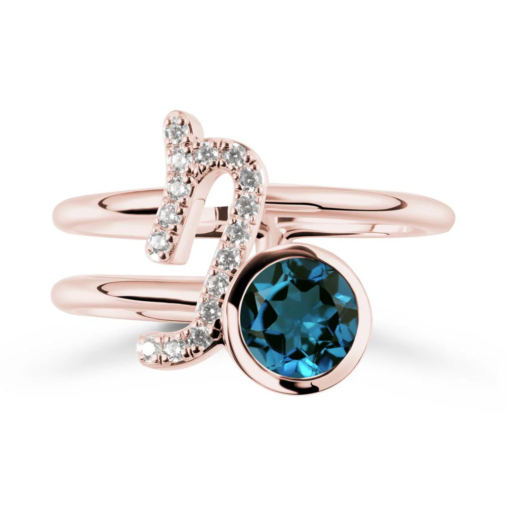 Capricorn Zodiac Round London Blue Topaz Ring - Image 5