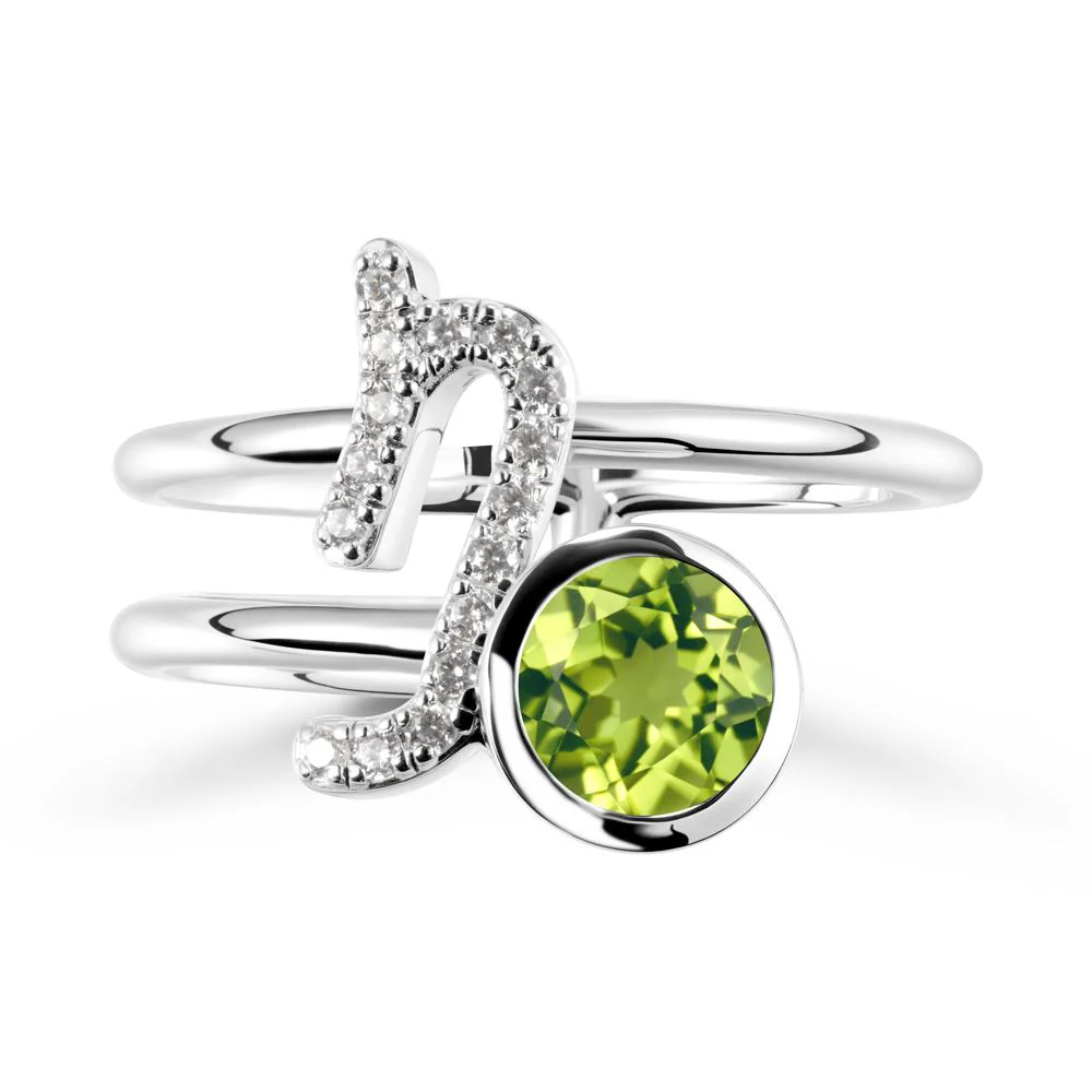 Capricorn Zodiac Round Peridot Ring