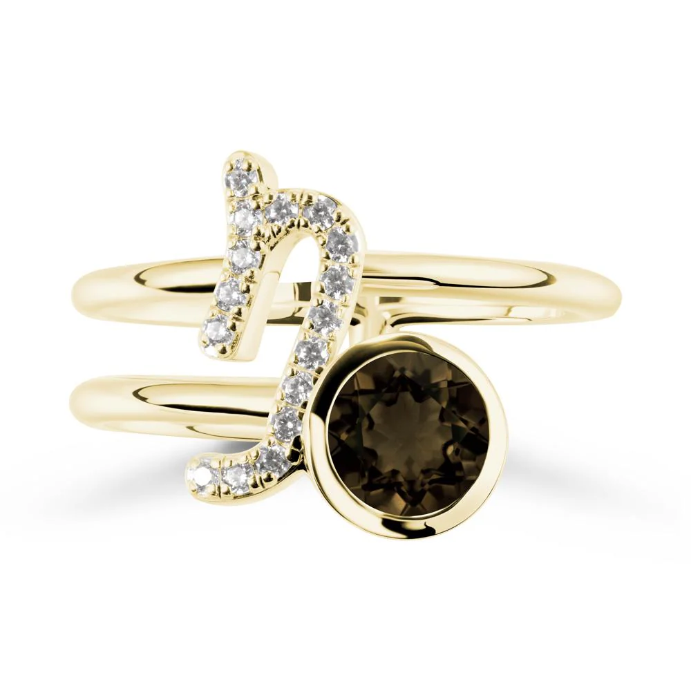 Capricorn Zodiac Round Smoky Quartz Ring - Image 6