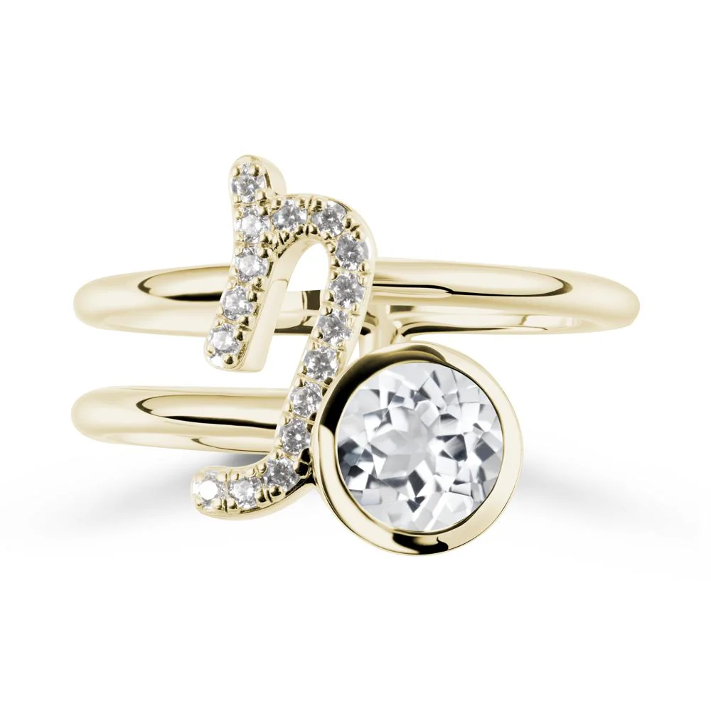 Capricorn Zodiac Round White Topaz Ring