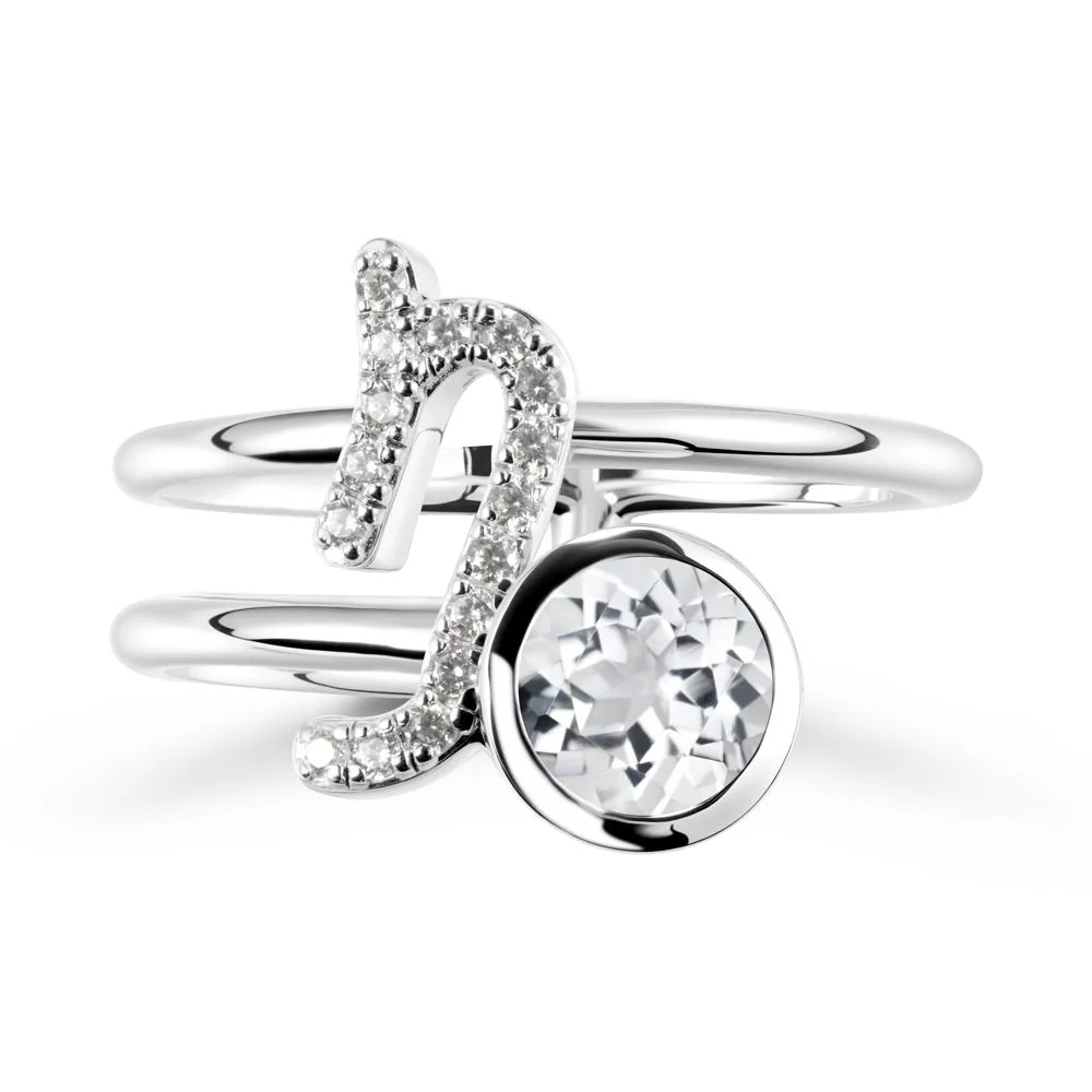 Capricorn Zodiac Round White Topaz Ring - Image 5