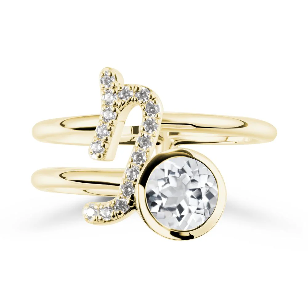 Capricorn Zodiac Round White Topaz Ring - Image 6