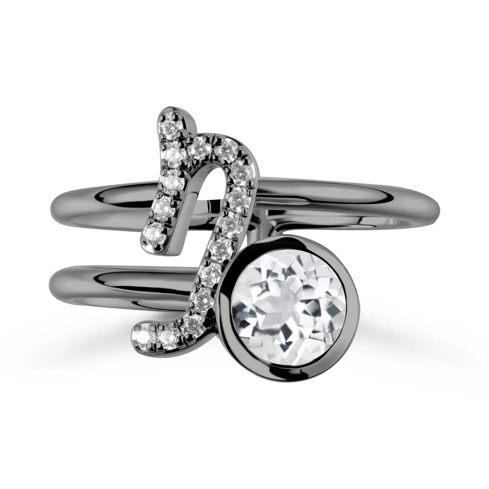 Capricorn Zodiac Round White Topaz Ring - Image 7