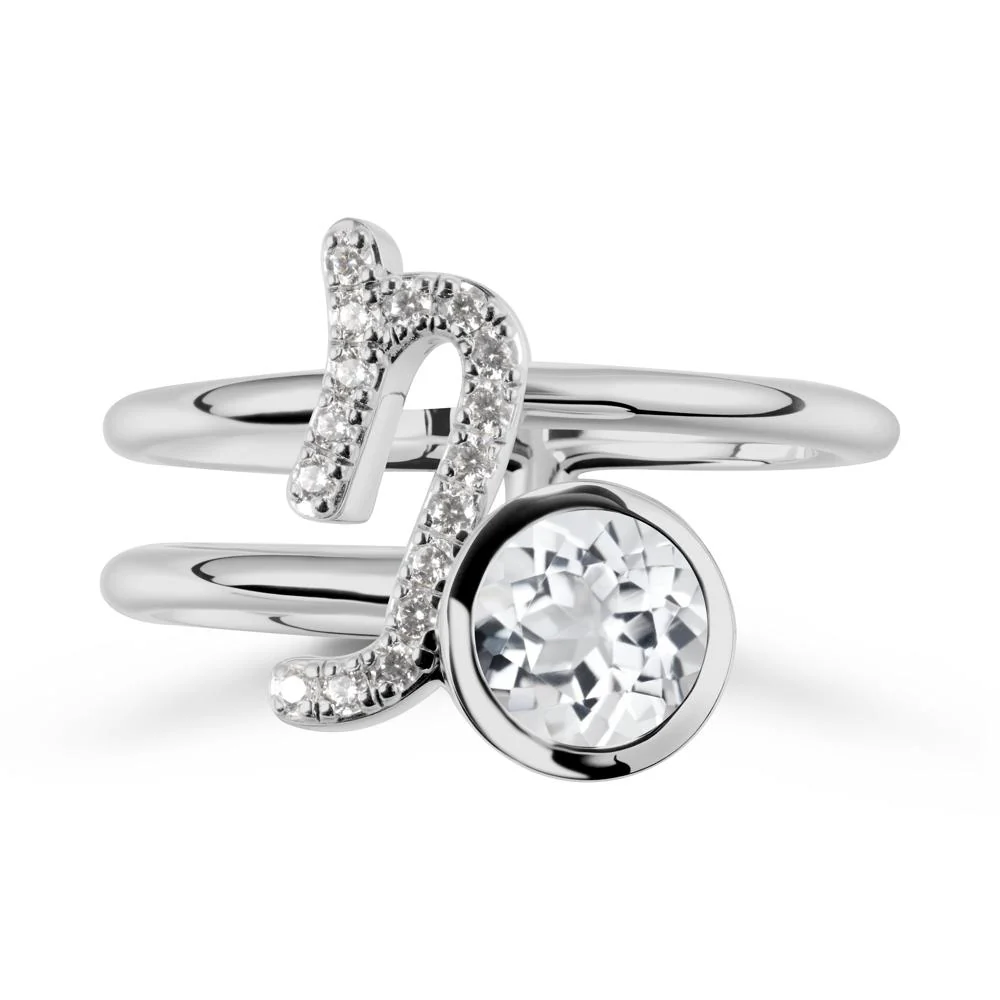 Capricorn Zodiac Round White Topaz Ring - Image 8