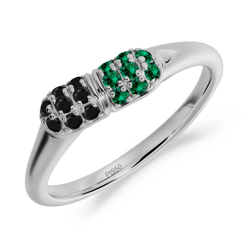 Capsule Inspired Cluster Black Spinel and Emerald Ring