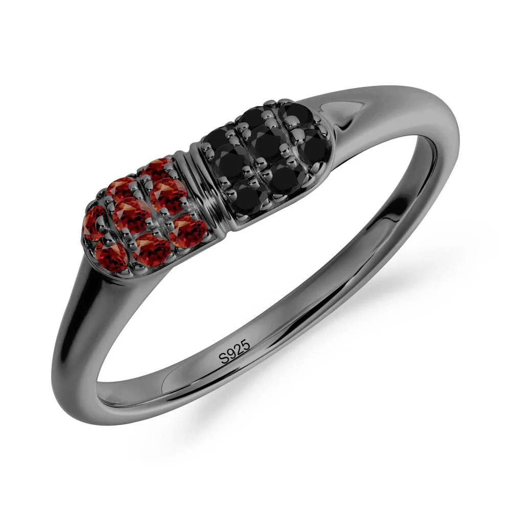 Capsule Inspired Cluster Garnet and Black Spinel Ring
