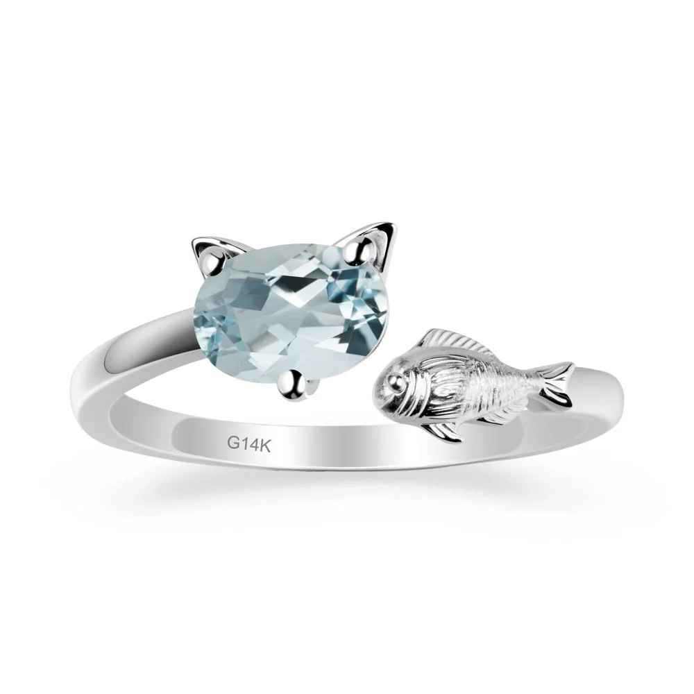 Cat and Fish Aquamarine Open Ring