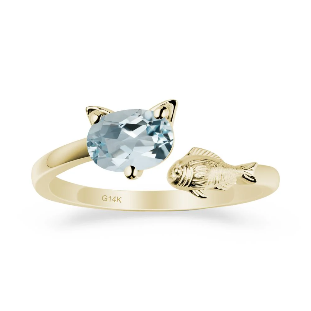Cat and Fish Aquamarine Open Ring - Image 3