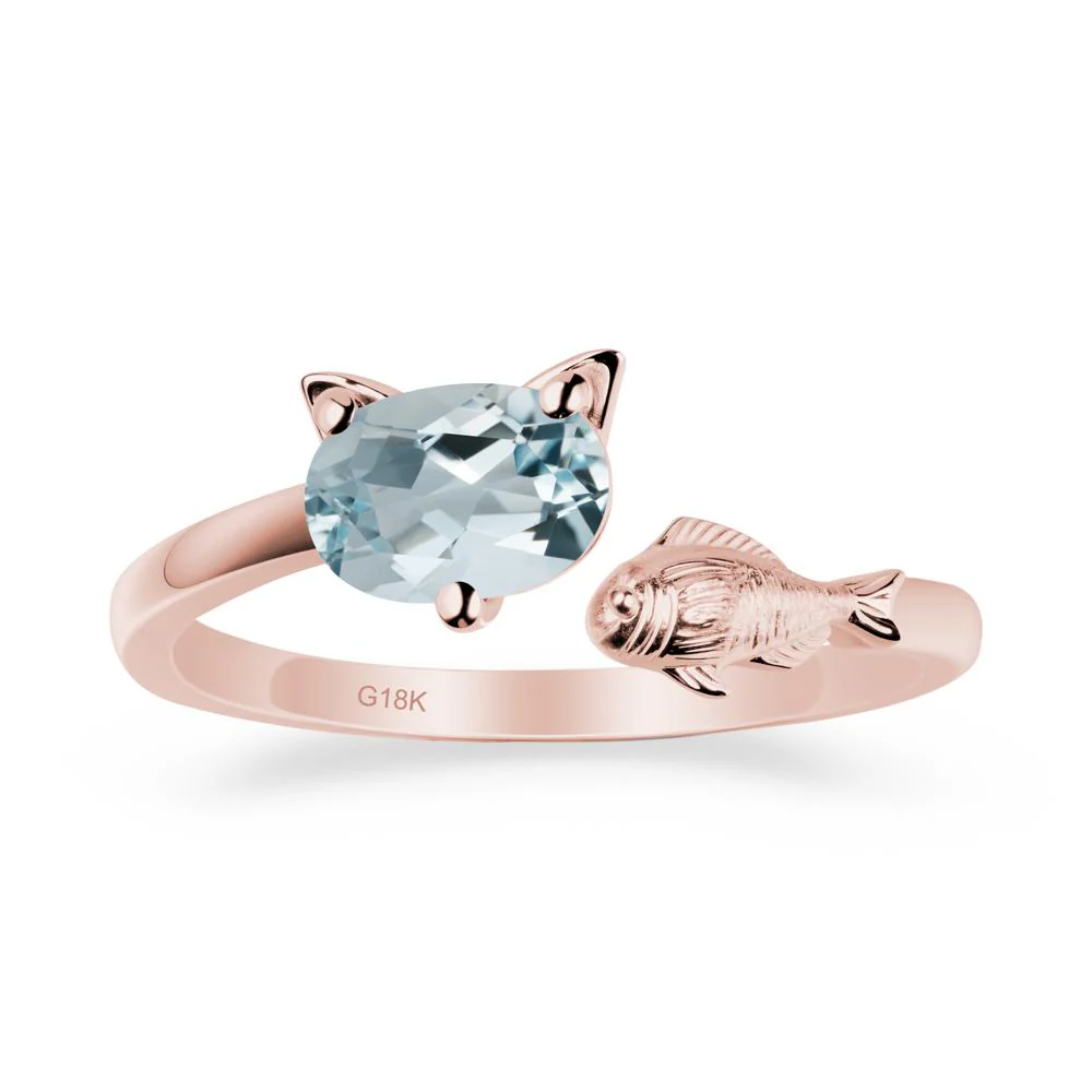 Cat and Fish Aquamarine Open Ring - Image 4