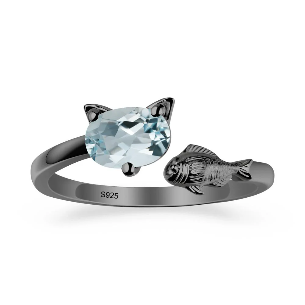 Cat and Fish Aquamarine Open Ring - Image 7
