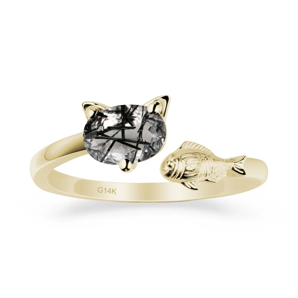 Cat and Fish Black Rutilated Quartz Bypass Ring - Image 4