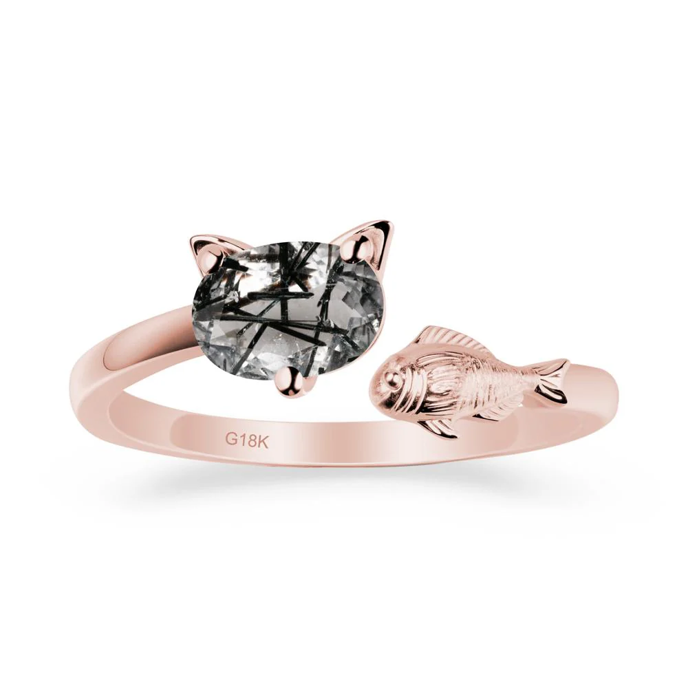 Cat and Fish Black Rutilated Quartz Bypass Ring - Image 5