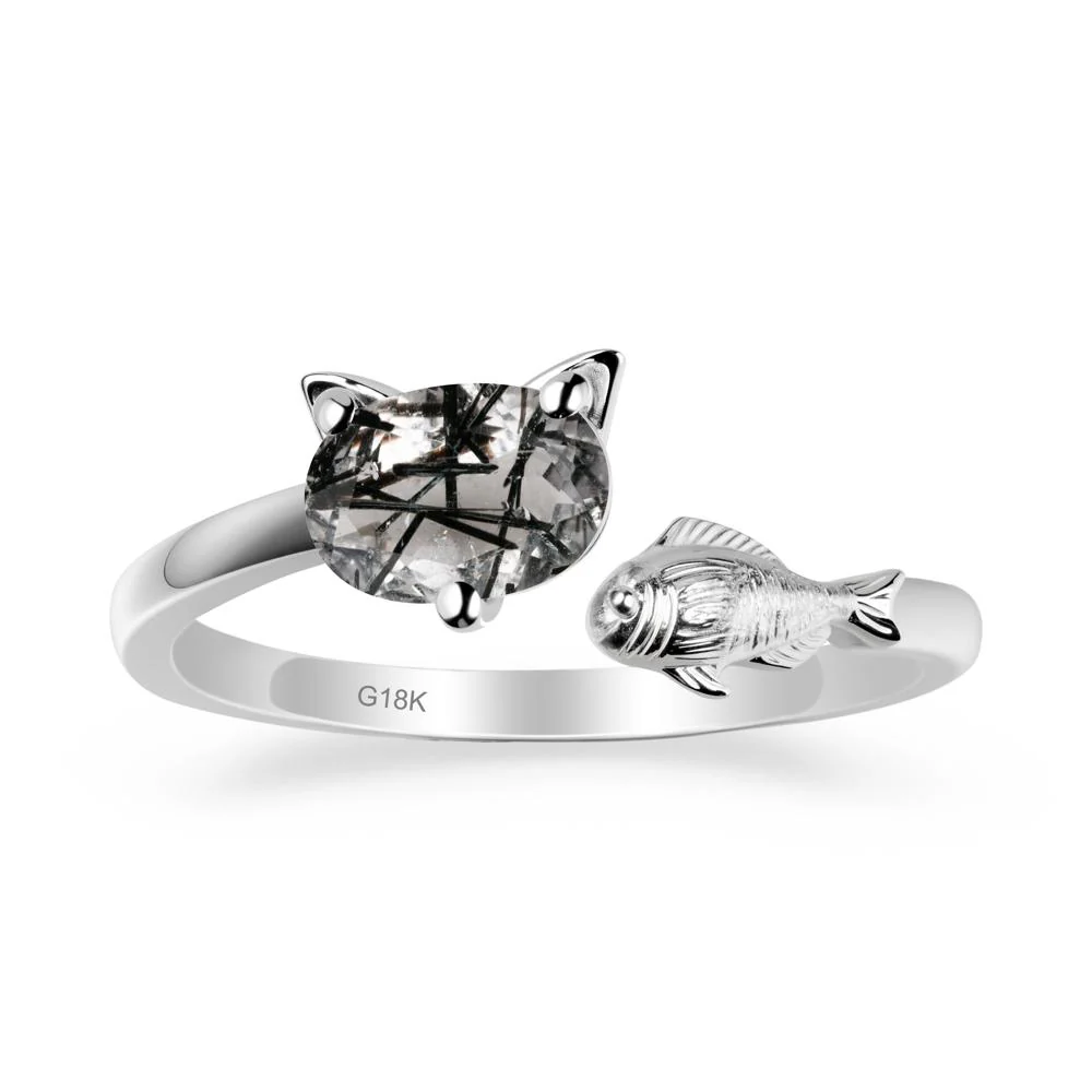 Cat and Fish Black Rutilated Quartz Bypass Ring - Image 6