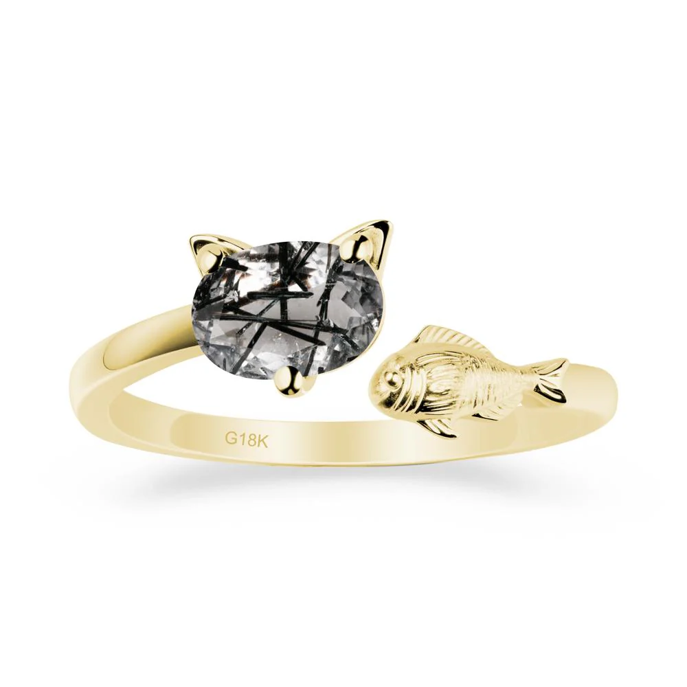 Cat and Fish Black Rutilated Quartz Bypass Ring - Image 7