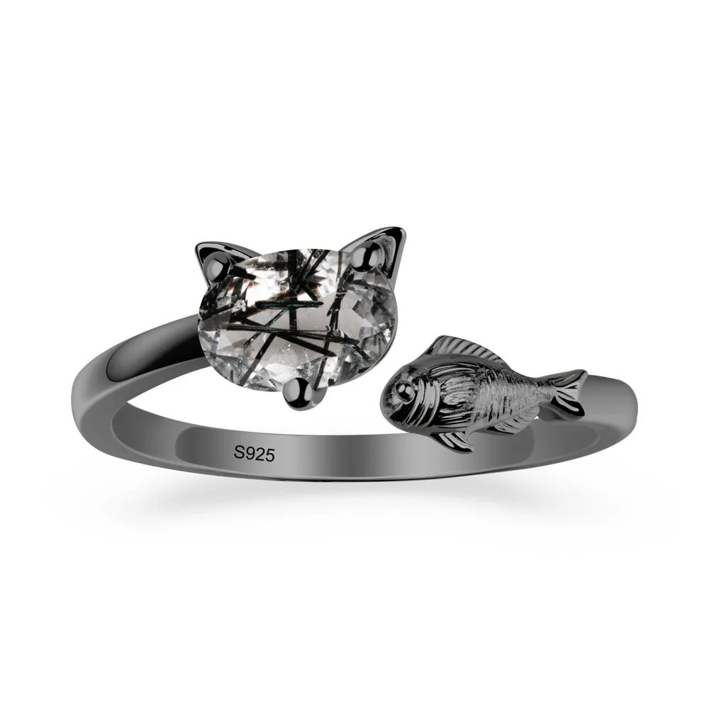 Cat and Fish Black Rutilated Quartz Bypass Ring - Image 8